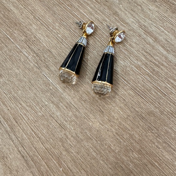 Rachel Zoe Designer Glass Crystal Glass Black Enamel drop earrings - Picture 1 of 5